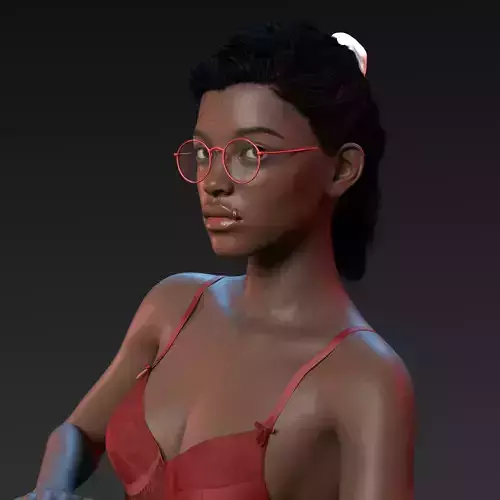 Photo realistic looking Black female Low-poly 3D model