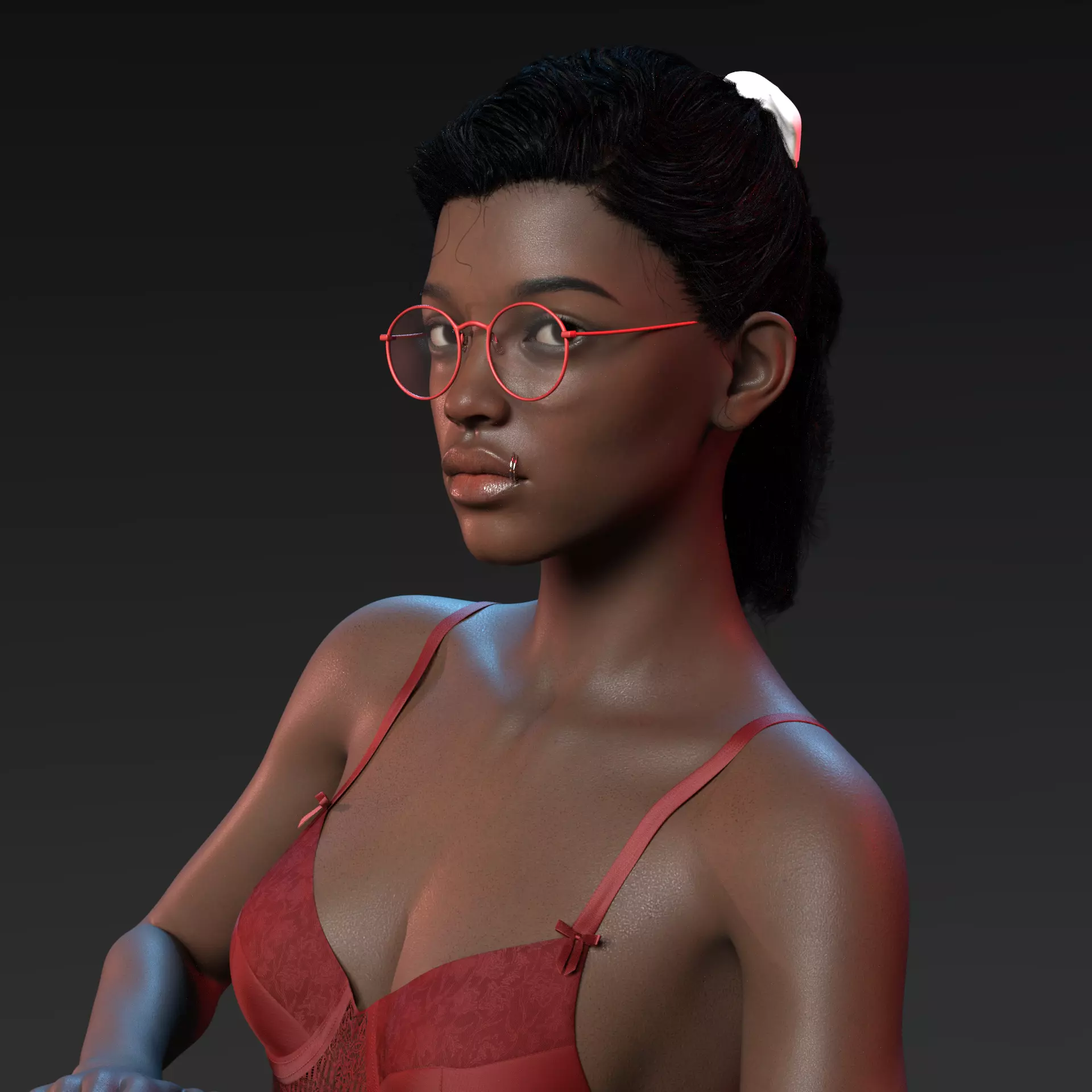 Photo realistic looking Black female Low-poly 3D model_0