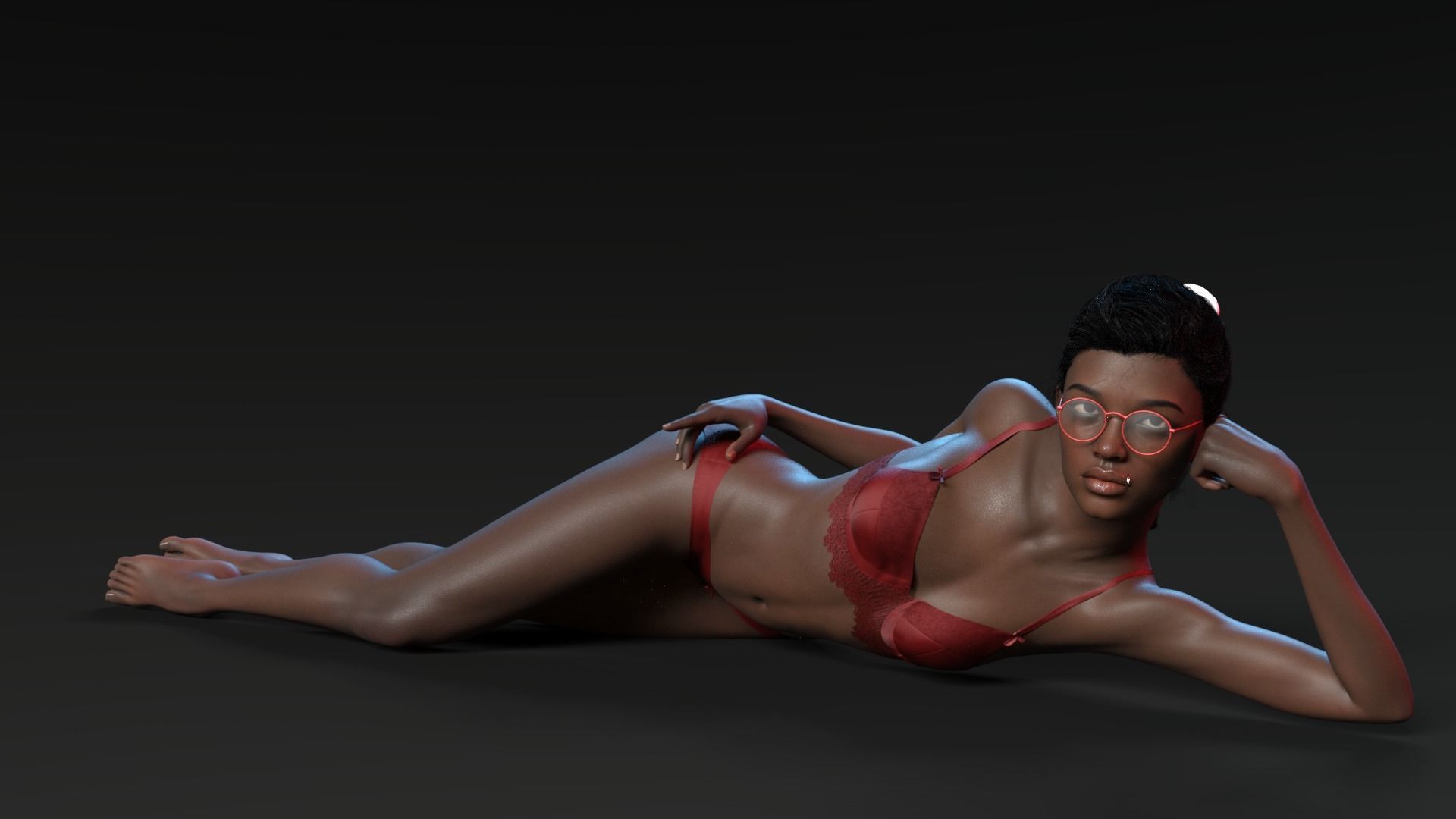 Photo realistic looking Black female Low-poly 3D model_3