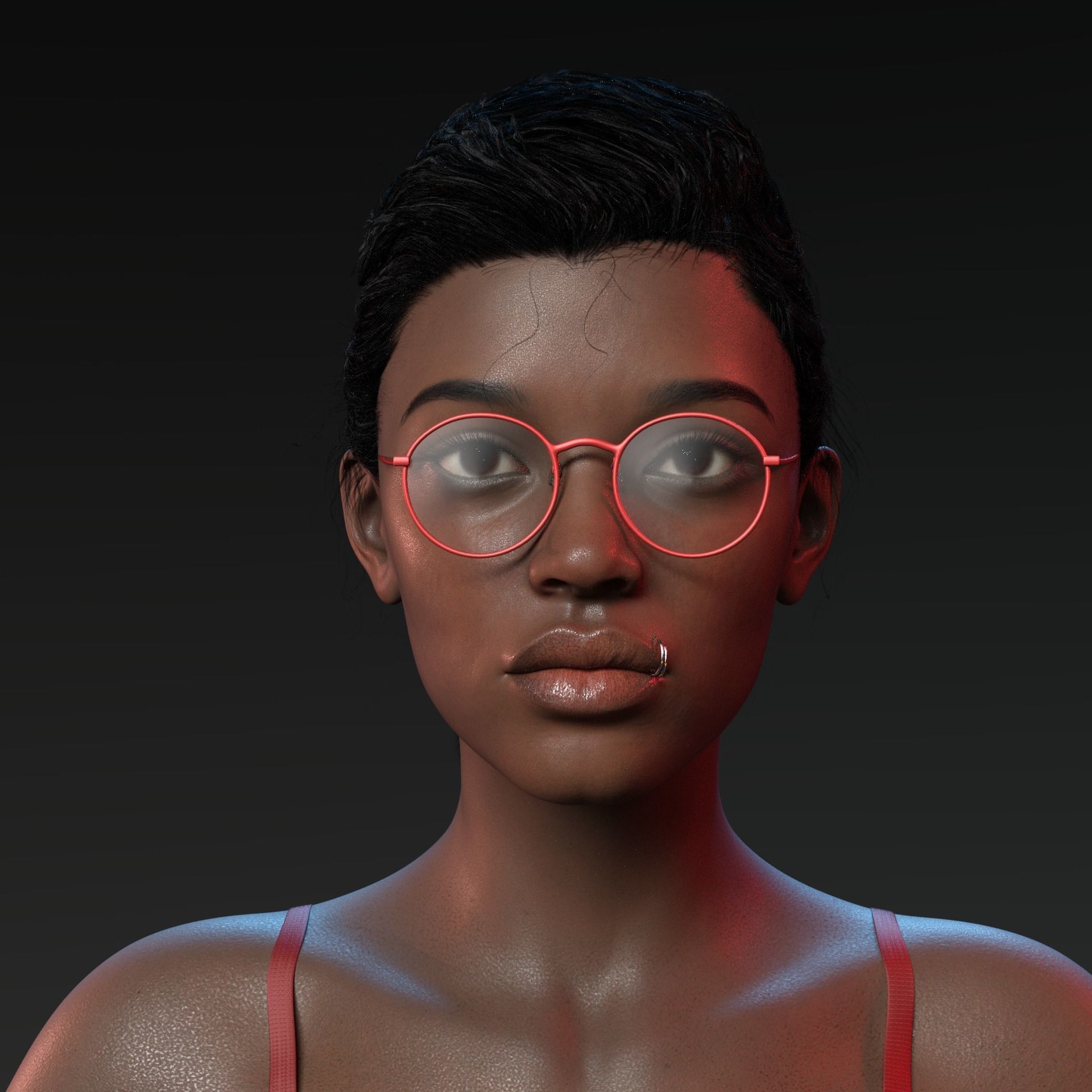 Photo realistic looking Black female Low-poly 3D model_7