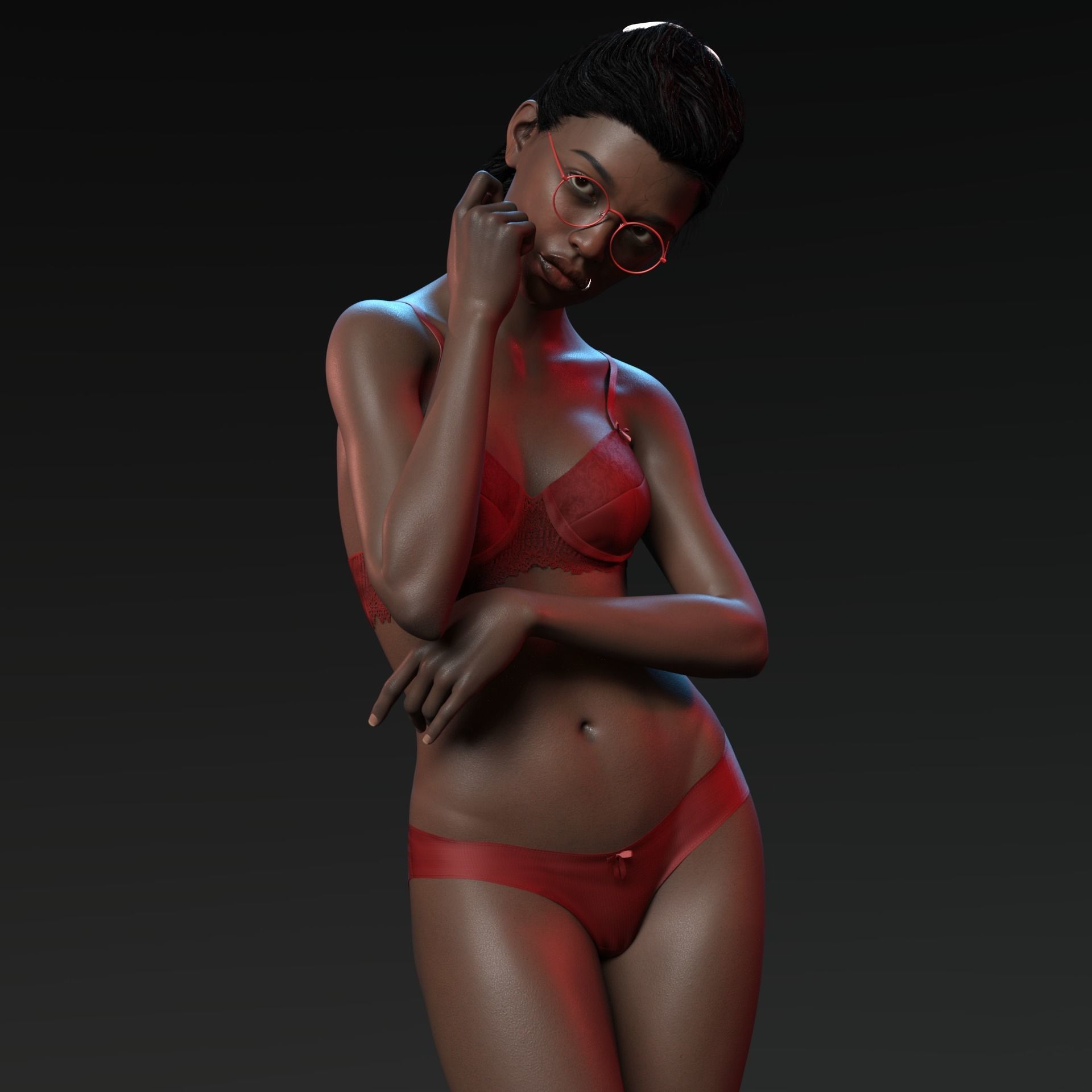 Photo realistic looking Black female Low-poly 3D model_5