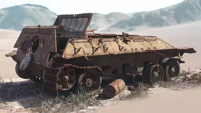 Tank T-34 Chassis Rusted 3D model