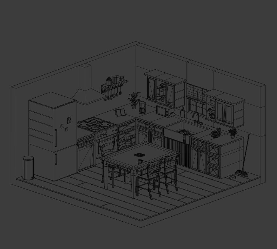Kitchen Low-poly 3D model_2