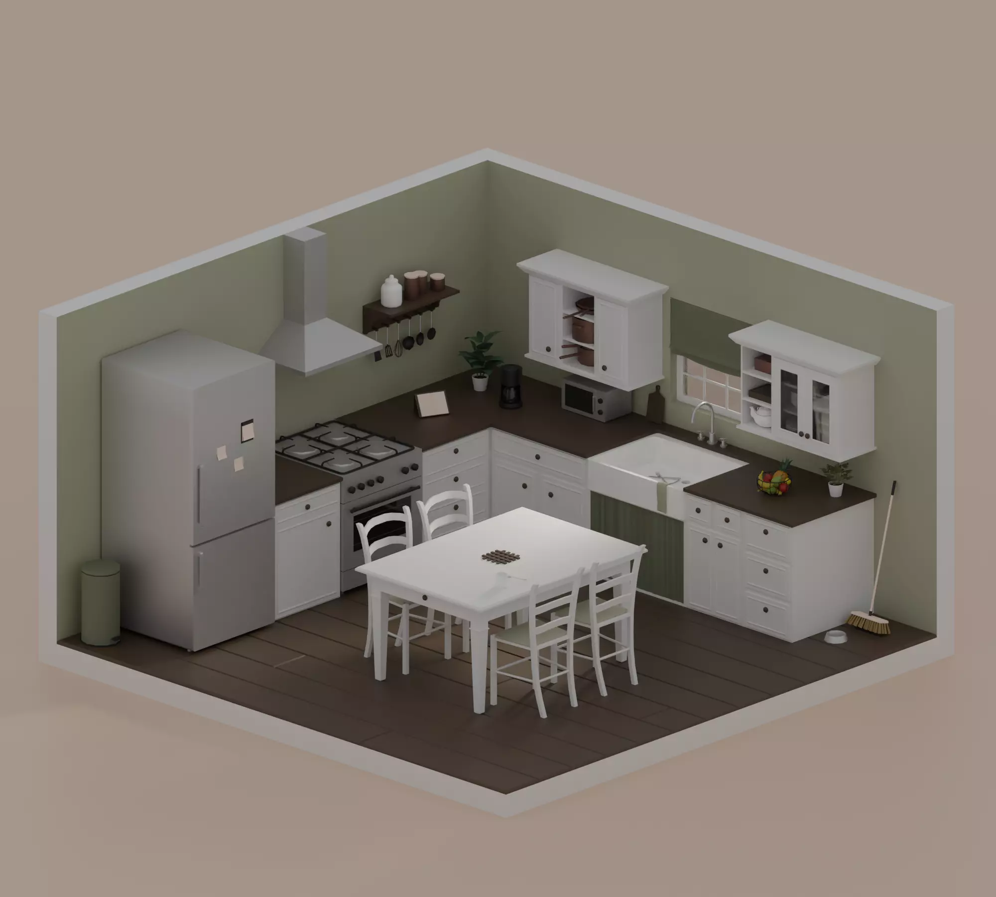 Kitchen Low-poly 3D model_0