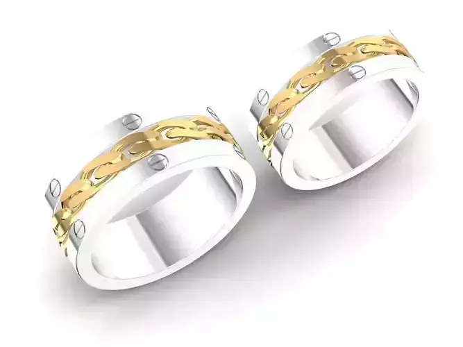 Modern Two Tone Screw Pattern Couple Ring Set  2822 3D print model