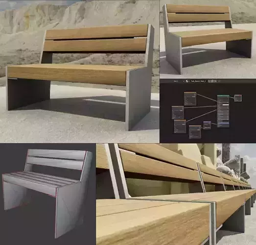 Park Bench 8 Teak 2 Metal Frame 1 Low-poly 3D model