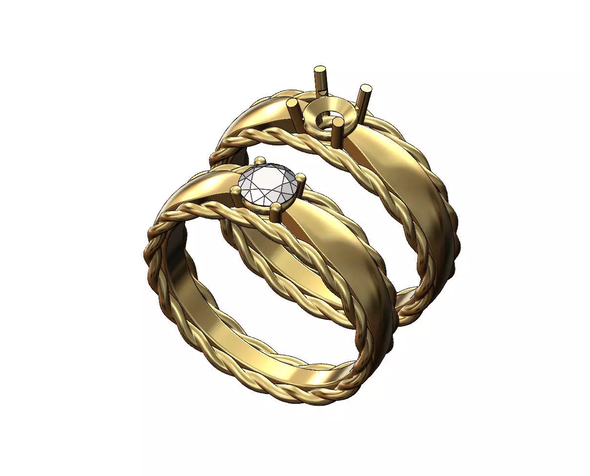 Braided rope pinched shank 5mm solitaire ring US sizes 5to9 3D print model