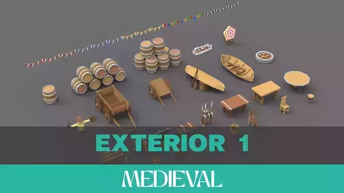 Low Poly Medieval Exterior Pack Collection Low-poly 3D model