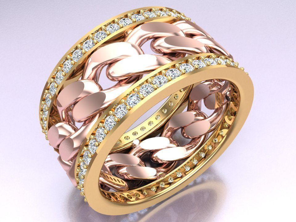 Chain Diamond ring - Miami Cuban ring - N8531 size 7 dot 5 3D print model_1