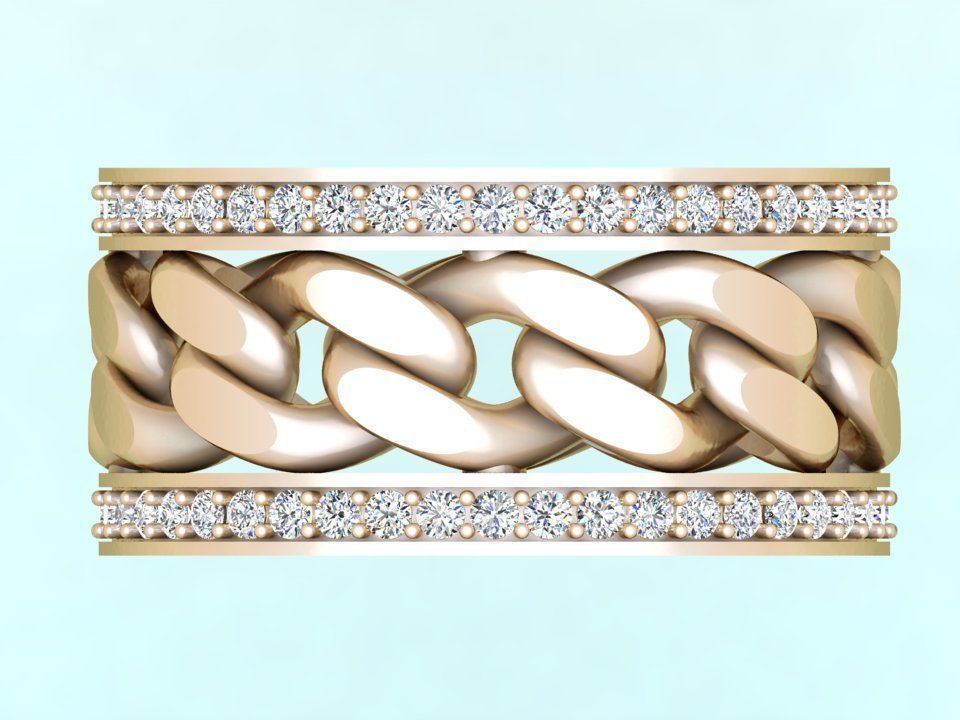 Chain Diamond ring - Miami Cuban ring - N8531 size 7 dot 5 3D print model_6