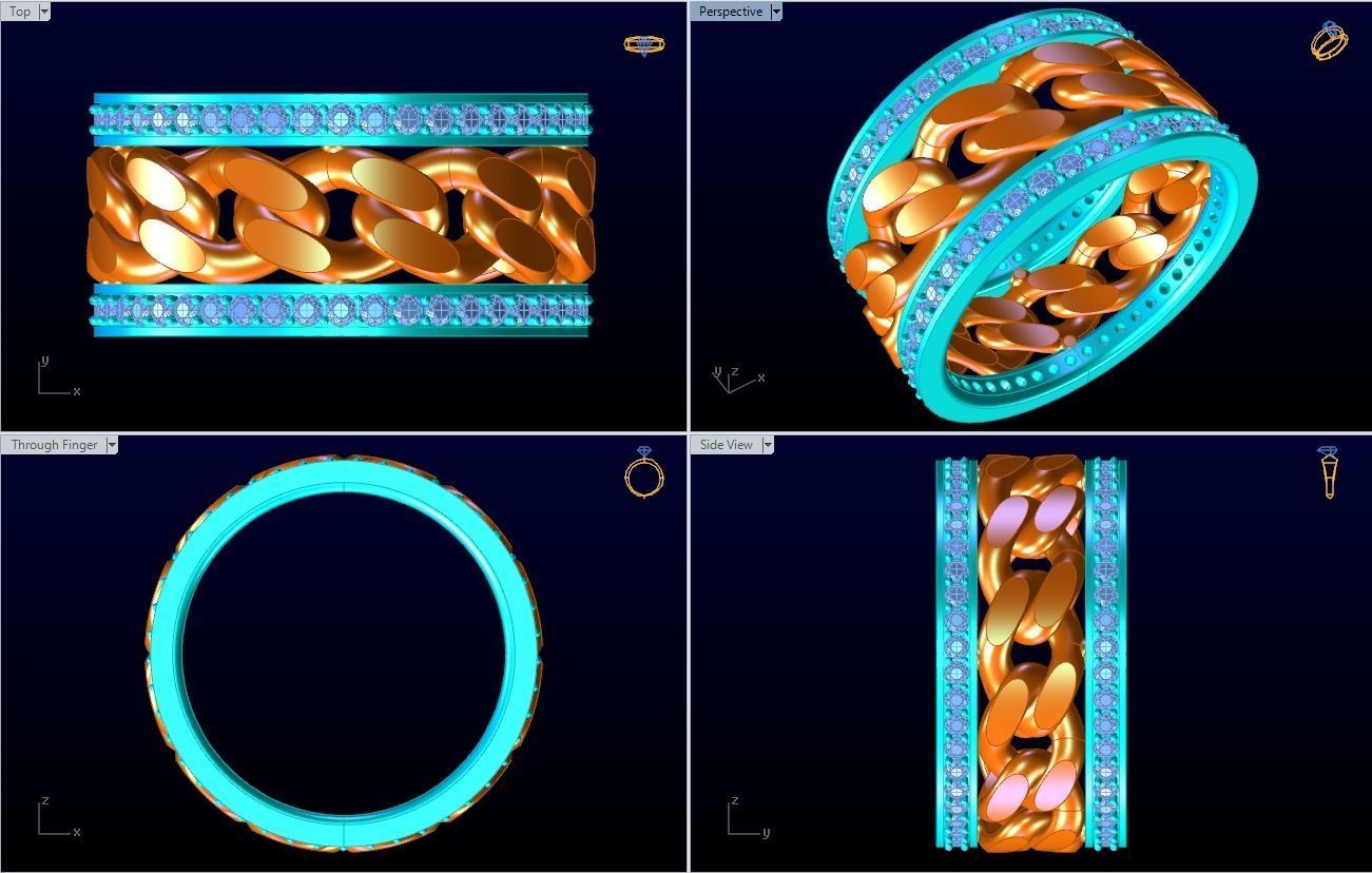 Chain Diamond ring - Miami Cuban ring - N8531 size 7 dot 5 3D print model_8