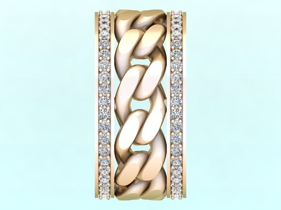 Chain Diamond ring - Miami Cuban ring - N8531 size 7 dot 5 3D print model_7