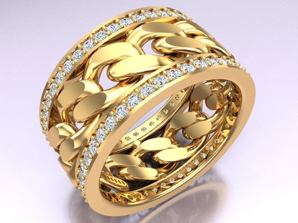 Chain Diamond ring - Miami Cuban ring - N8531 size 7 dot 5 3D print model_5