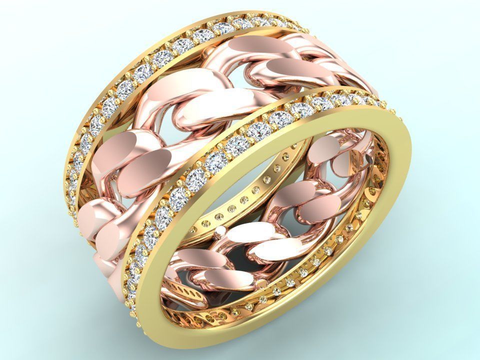 Chain Diamond ring - Miami Cuban ring - N8531 size 7 dot 5 3D print model_4