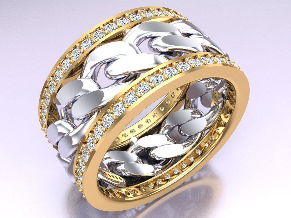 Chain Diamond ring - Miami Cuban ring - N8531 size 7 dot 5 3D print model_2