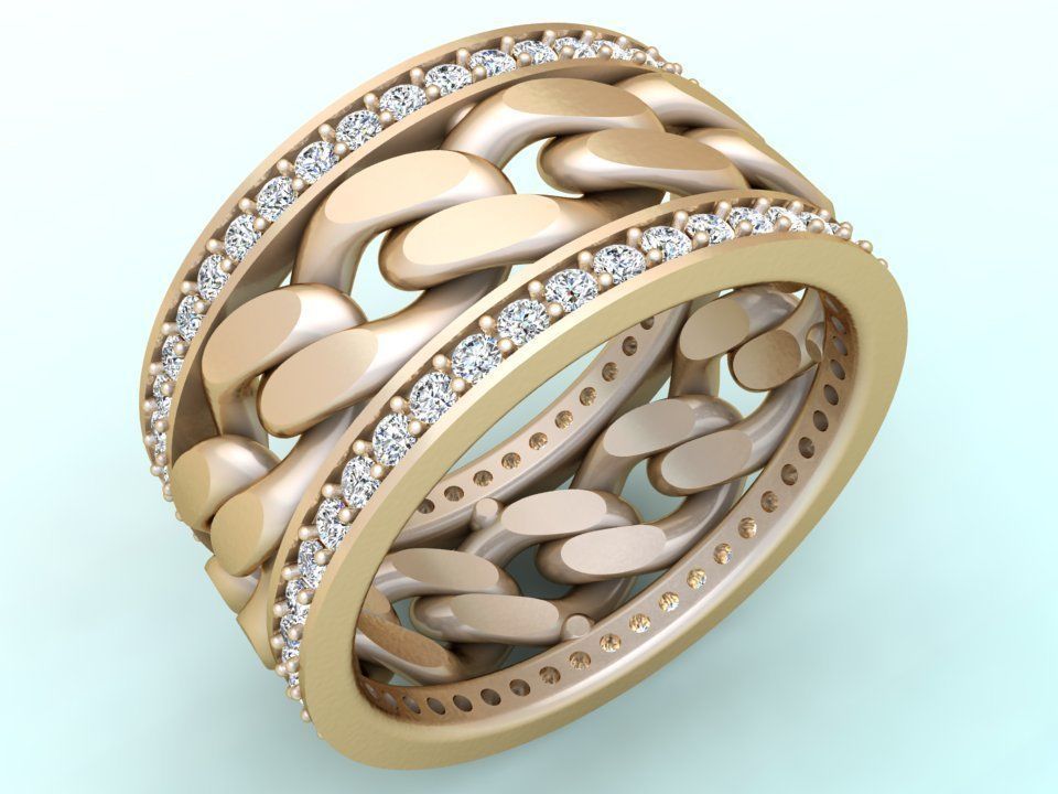 Chain Diamond ring - Miami Cuban ring - N8531 size 7 dot 5 3D print model_3