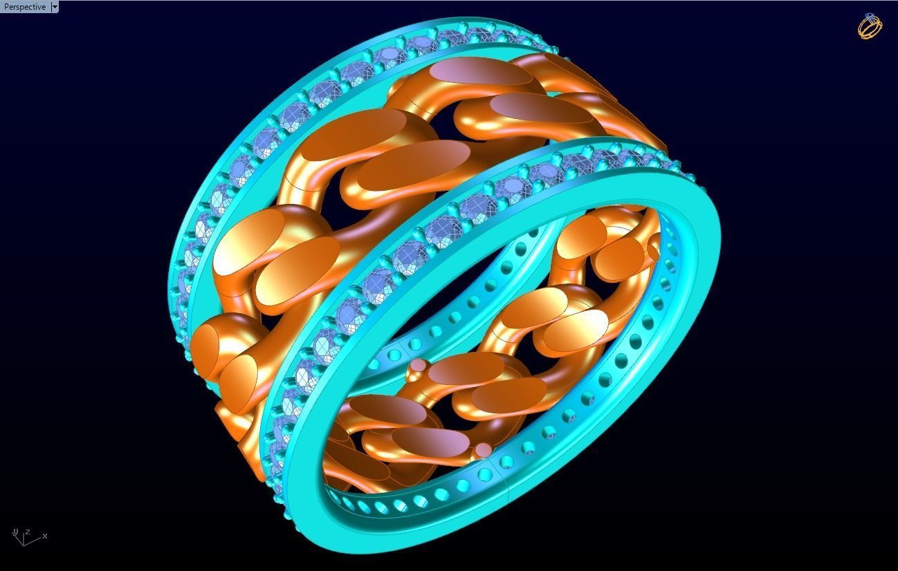 Chain Diamond ring - Miami Cuban ring - N8531 size 7 dot 5 3D print model_12