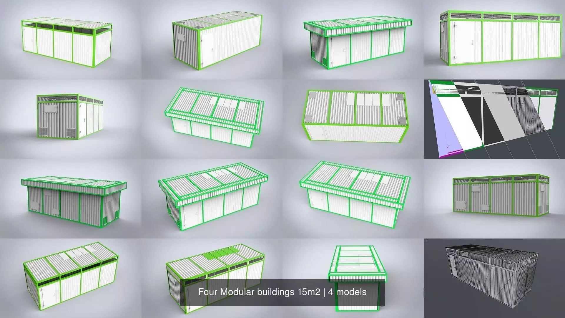 Four Modular buildings 15m2 3D Model Collection_0