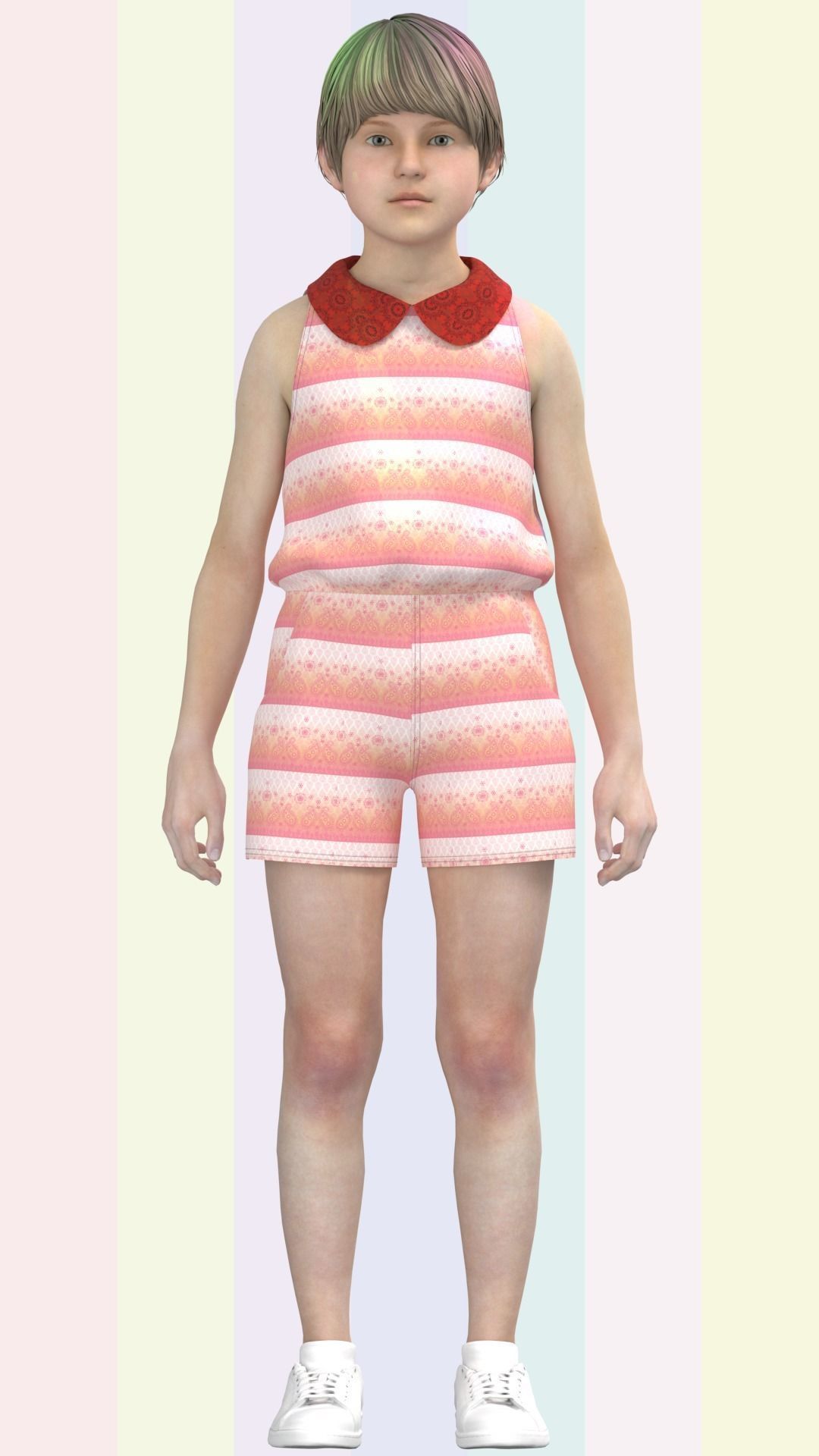 Girls Romper Dress  Low-poly 3D model_7