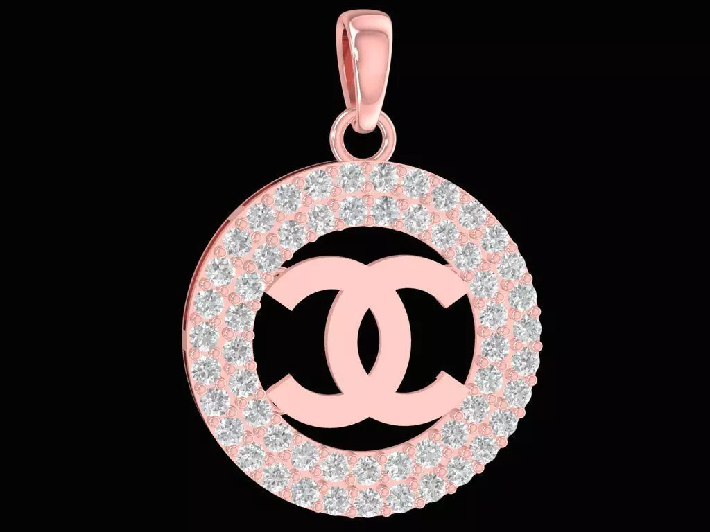 Luxury Circular Double C Pendant with Pave Stones 2824 3D print model
