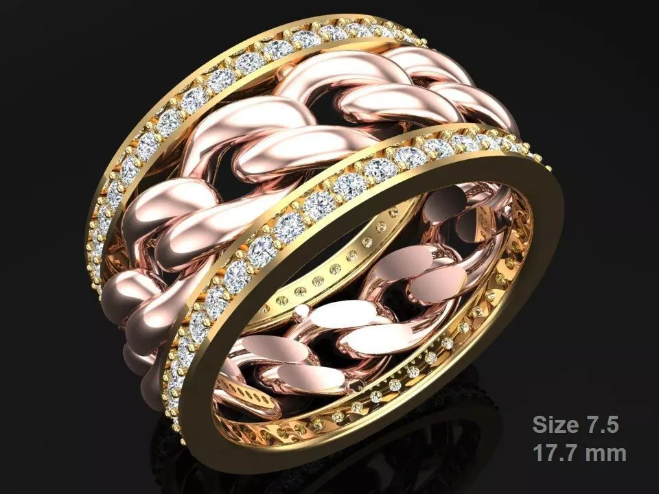 Chain Diamond ring - Miami Cuban ring - N8531A size 7 dot 5 3D print model_0