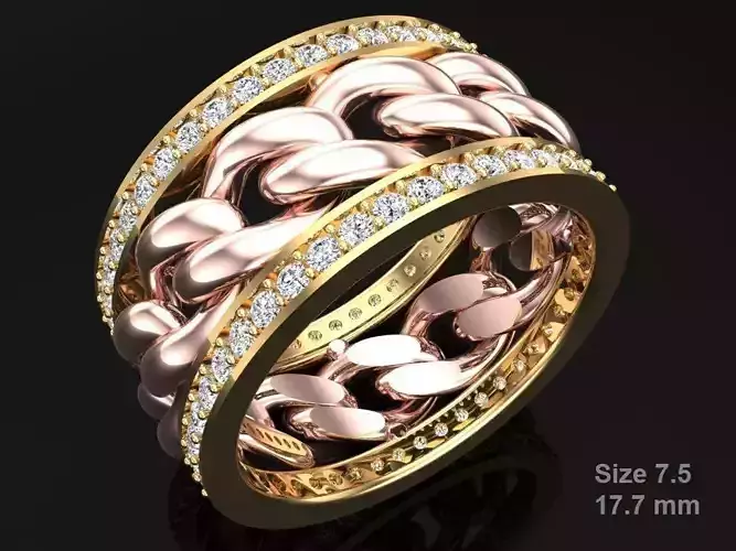 Chain Diamond ring - Miami Cuban ring - N8531A size 7 dot 5 3D print model Chain Diamond ring - Miami Cuban ring - N8531A size 7 dot 5 3D print model