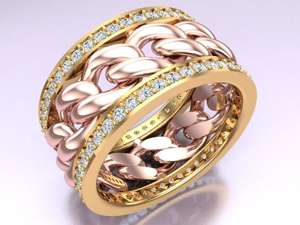 Chain Diamond ring - Miami Cuban ring - N8531A size 7 dot 5 3D print model_3