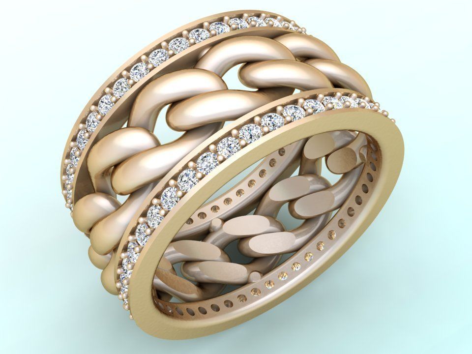 Chain Diamond ring - Miami Cuban ring - N8531A size 7 dot 5 3D print model_1