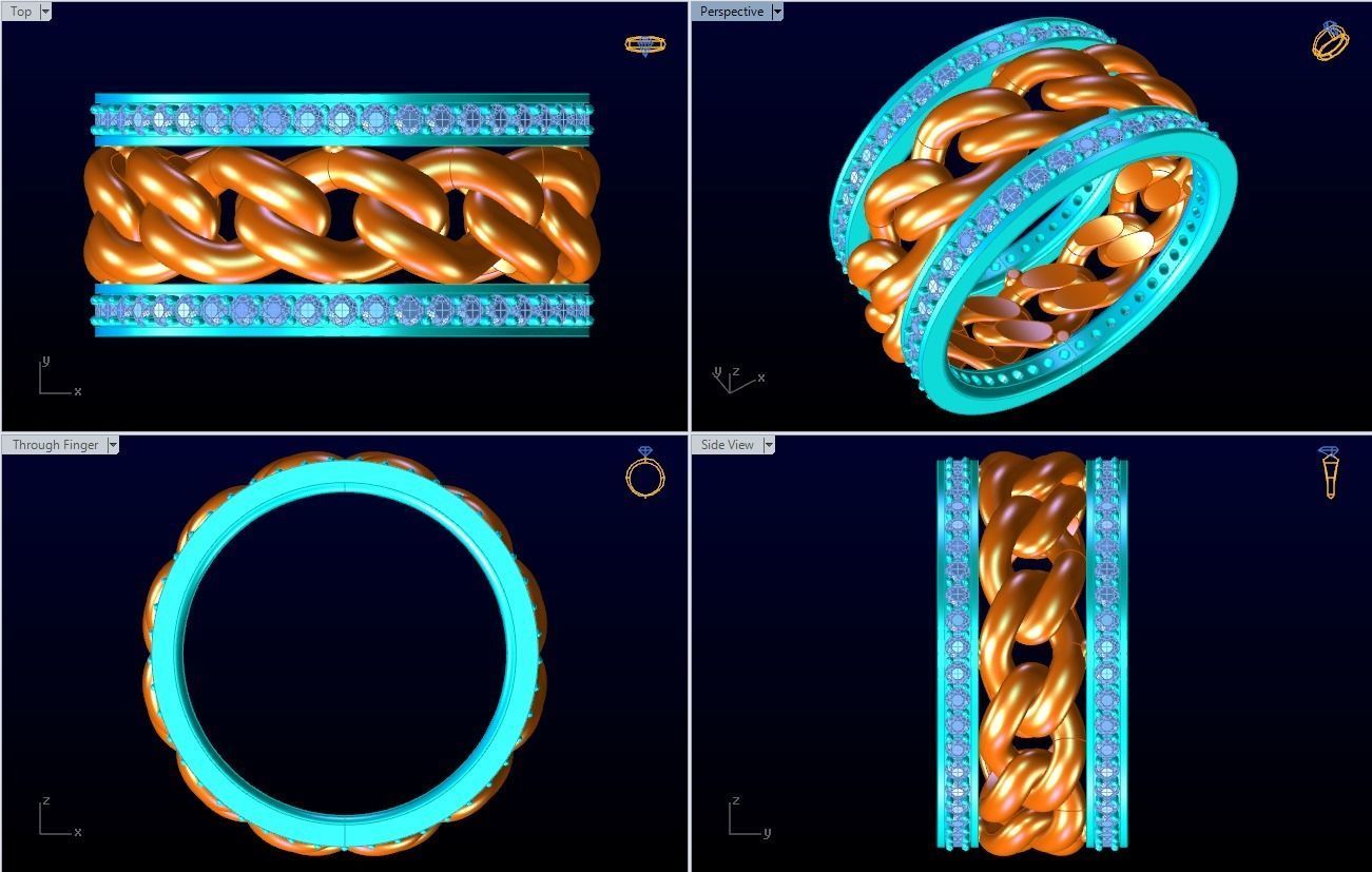 Chain Diamond ring - Miami Cuban ring - N8531A size 7 dot 5 3D print model_8