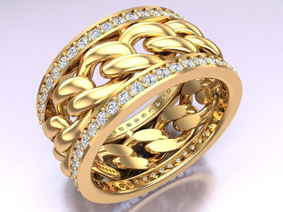 Chain Diamond ring - Miami Cuban ring - N8531A size 7 dot 5 3D print model_2