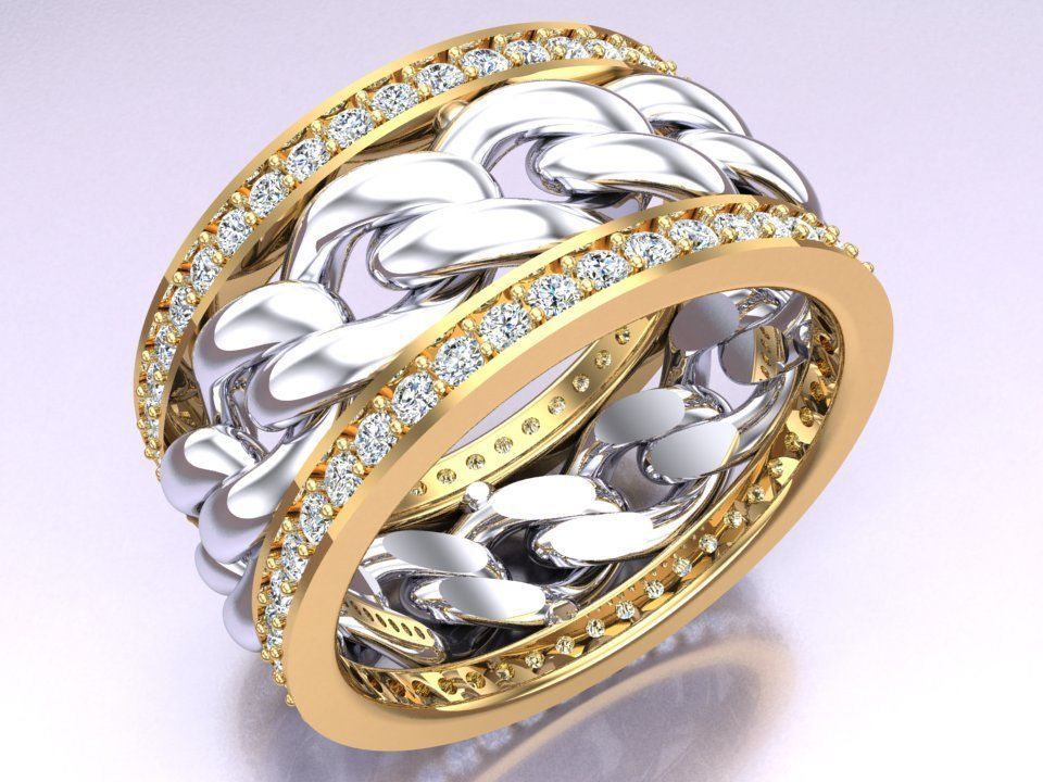 Chain Diamond ring - Miami Cuban ring - N8531A size 7 dot 5 3D print model_4