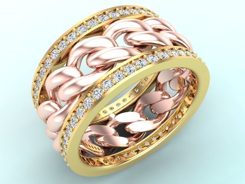 Chain Diamond ring - Miami Cuban ring - N8531A size 7 dot 5 3D print model_5