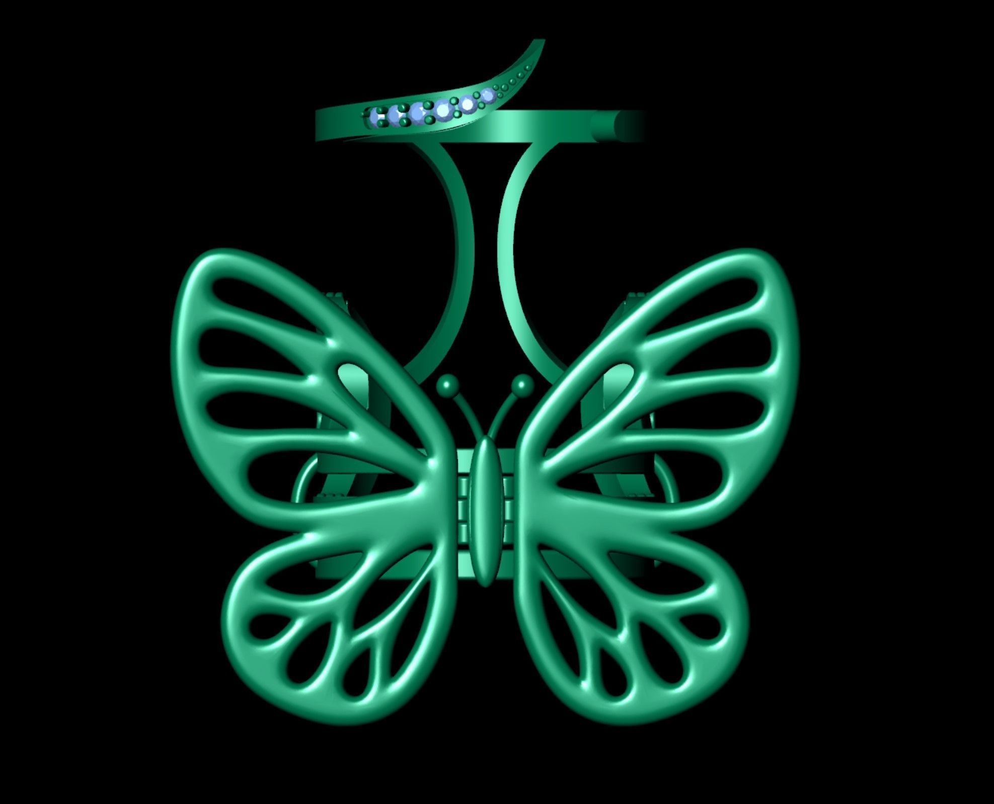 Gold Butterfly Ring with  Mechanism of Moving Wings 3D print model_3