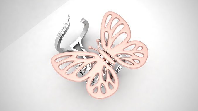 Gold Butterfly Ring with  Mechanism of Moving Wings 3D print model