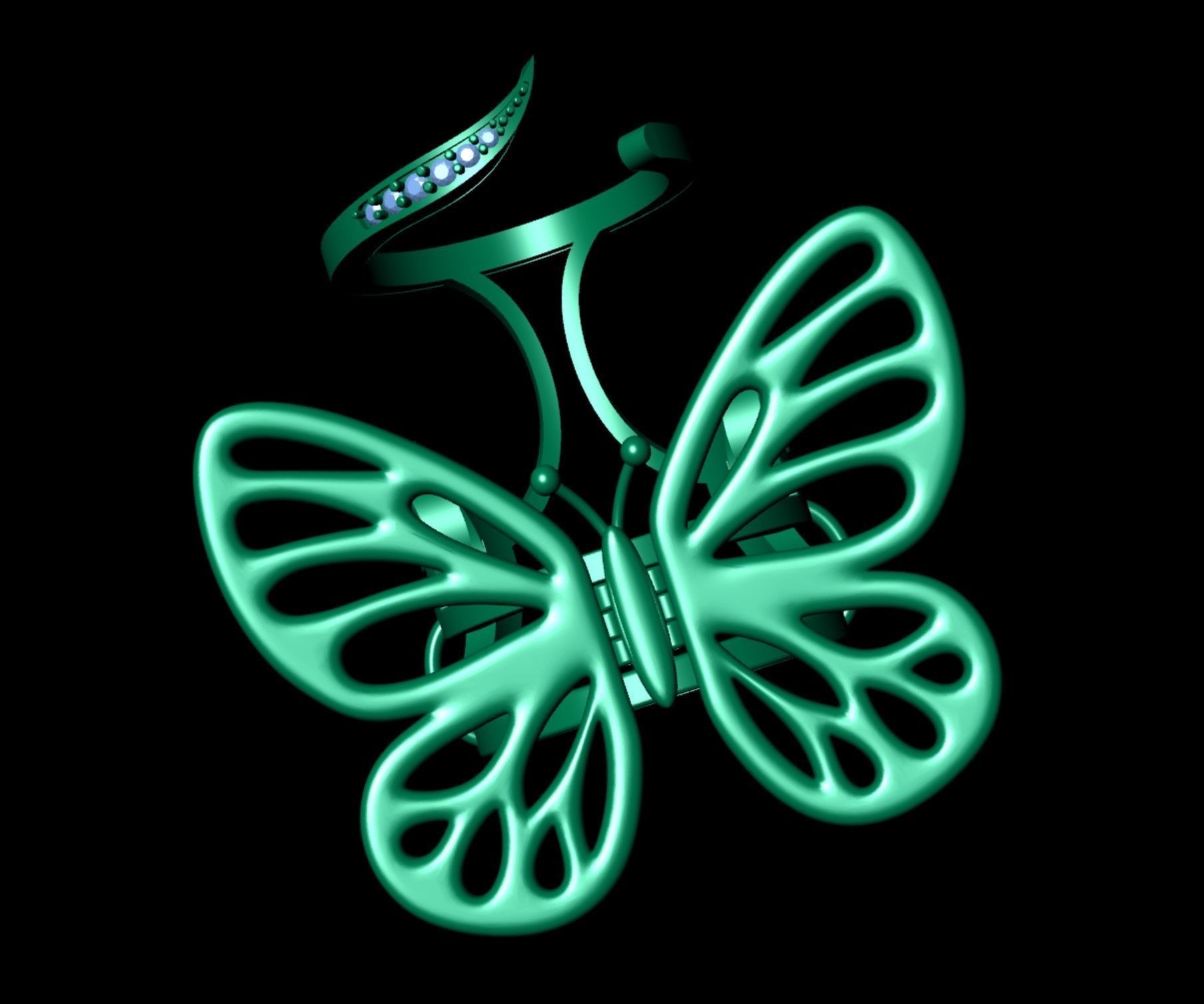 Gold Butterfly Ring with  Mechanism of Moving Wings 3D print model_5