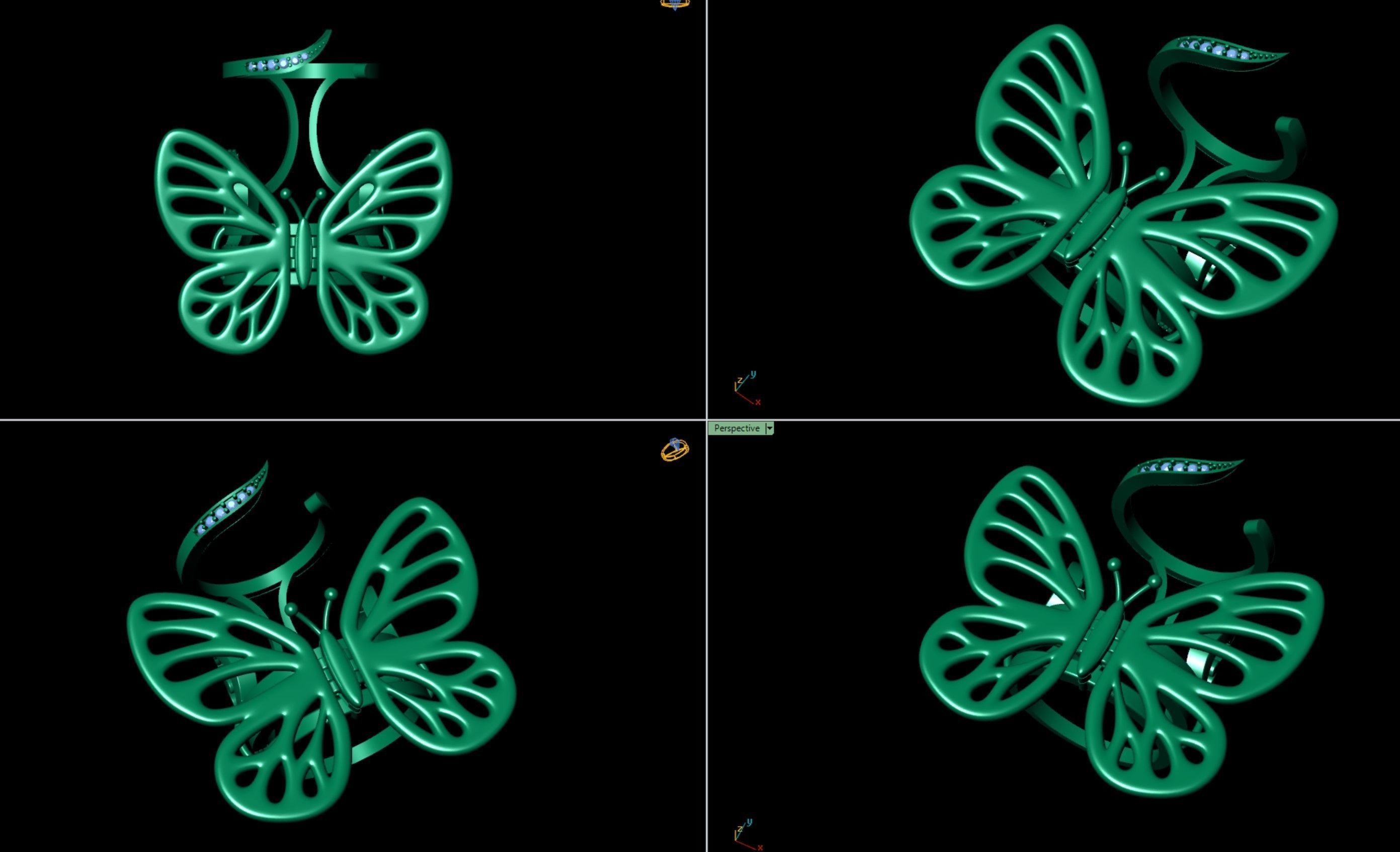 Gold Butterfly Ring with  Mechanism of Moving Wings 3D print model_6