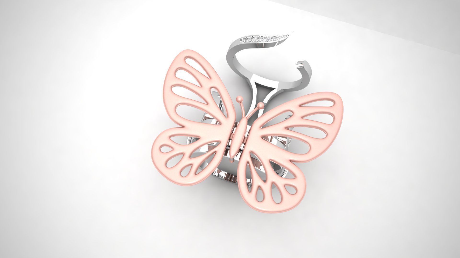 Gold Butterfly Ring with  Mechanism of Moving Wings 3D print model_2