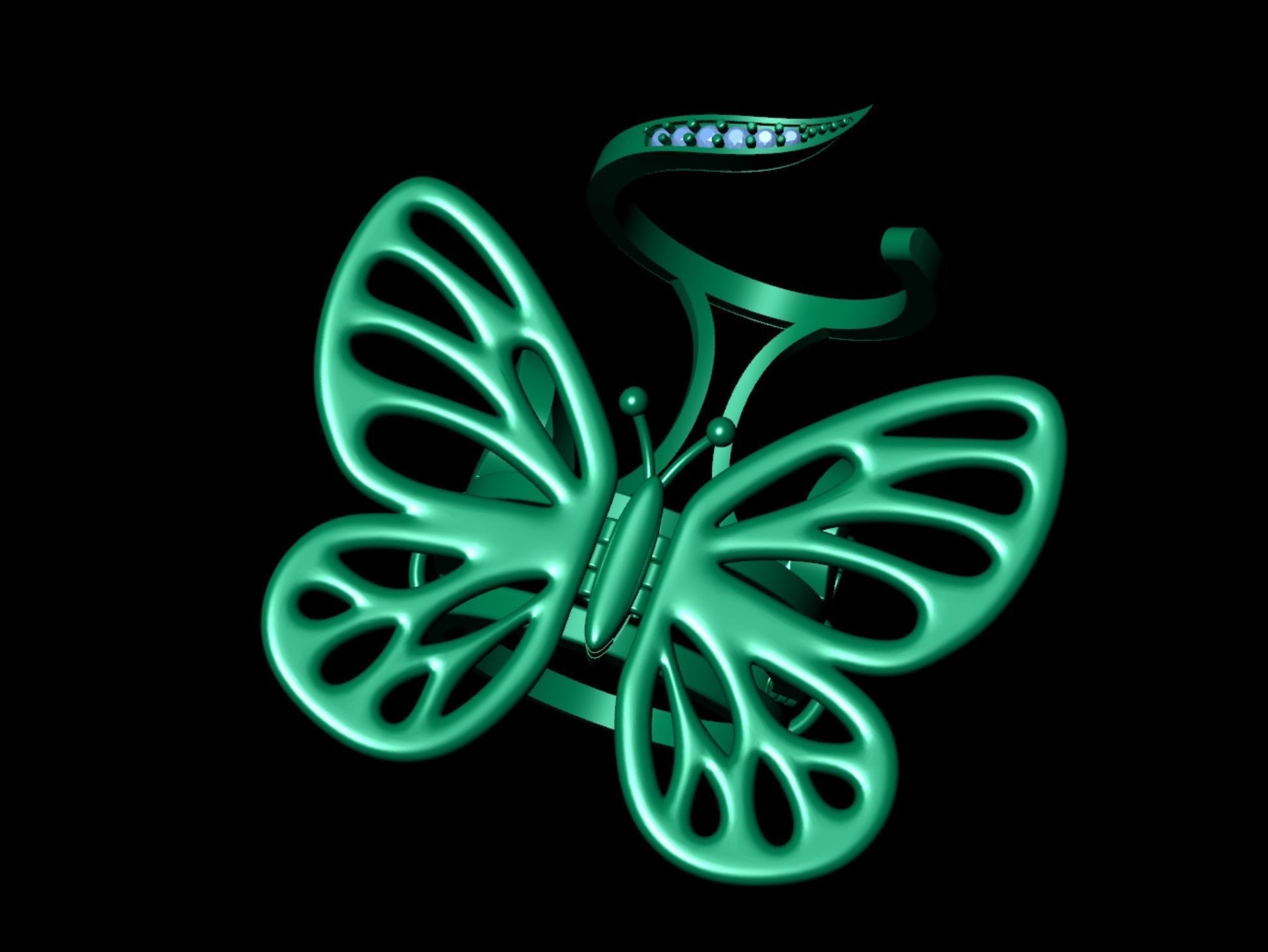 Gold Butterfly Ring with  Mechanism of Moving Wings 3D print model_4