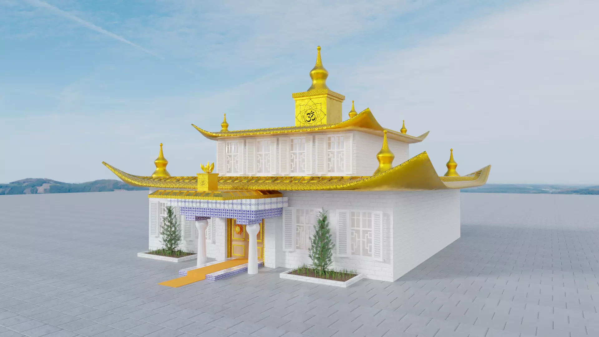 White Temple Low-poly 3D model_0