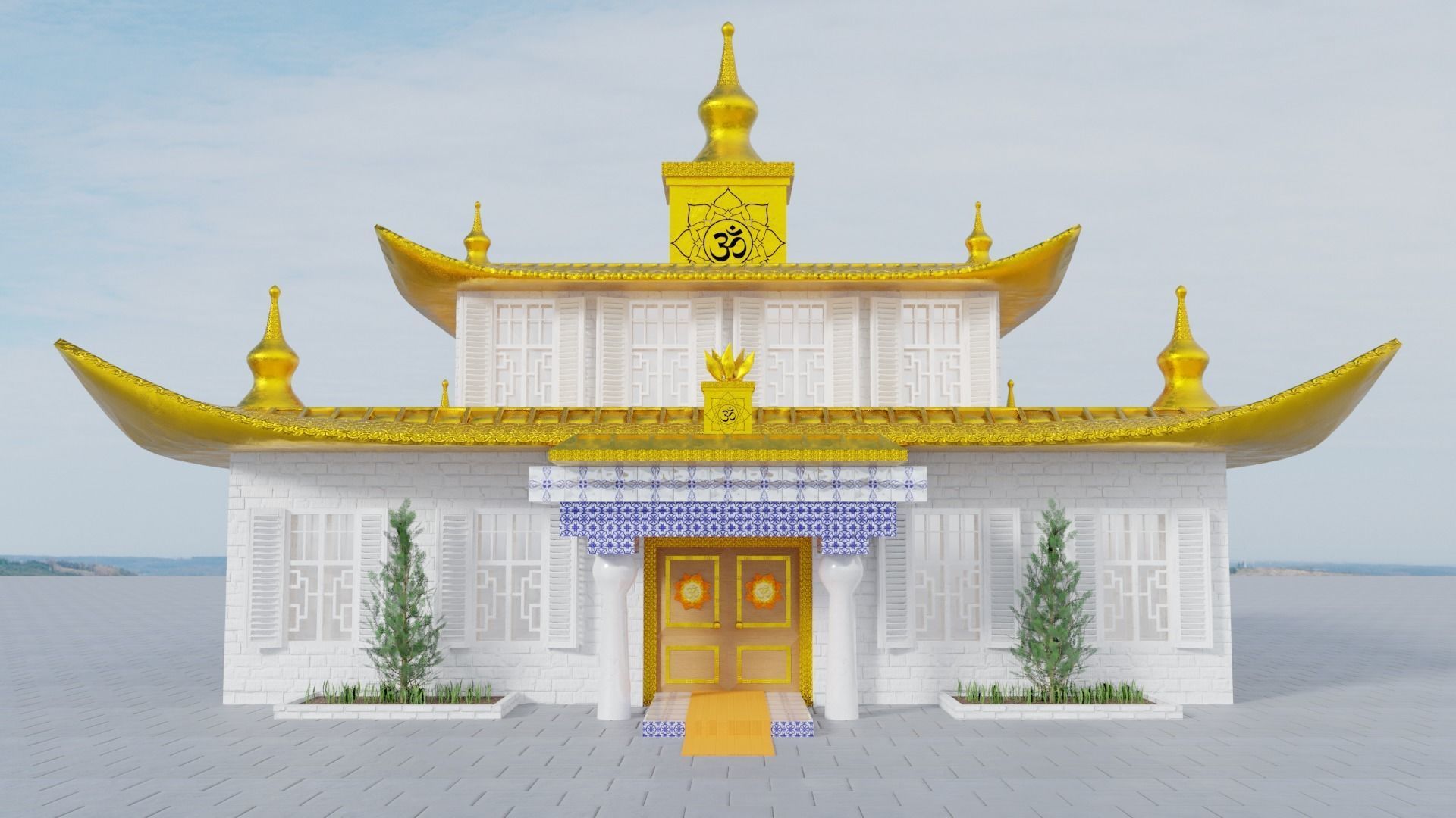 White Temple Low-poly 3D model_2
