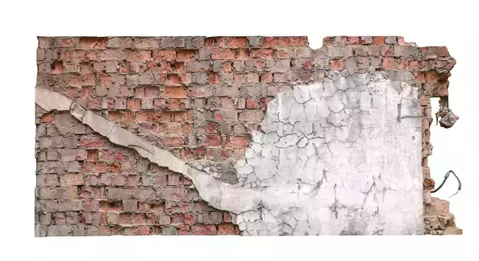 Brick ruined wall with wires