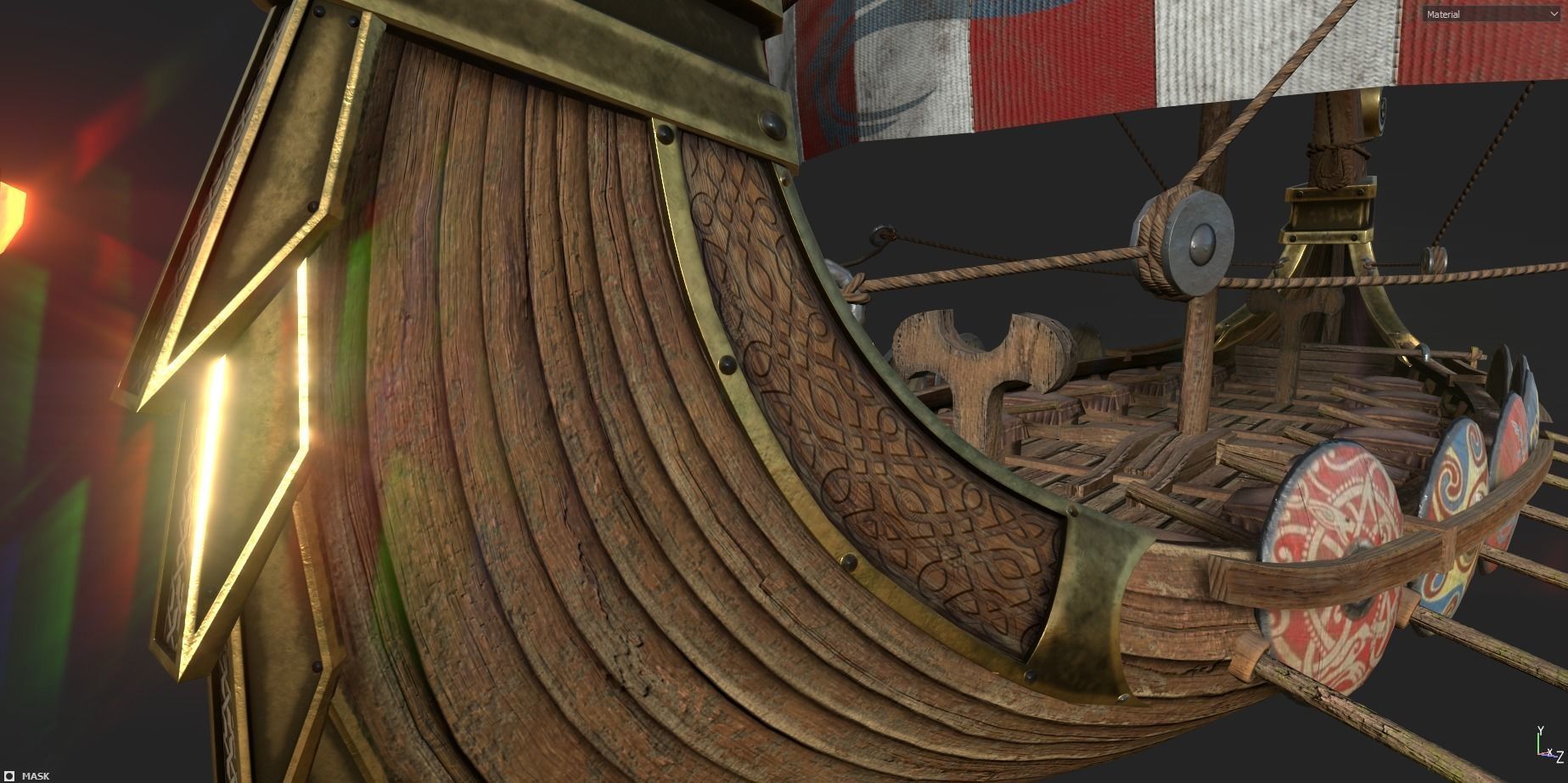 Viking Drakkar LongBoat Low-poly 3D model_14