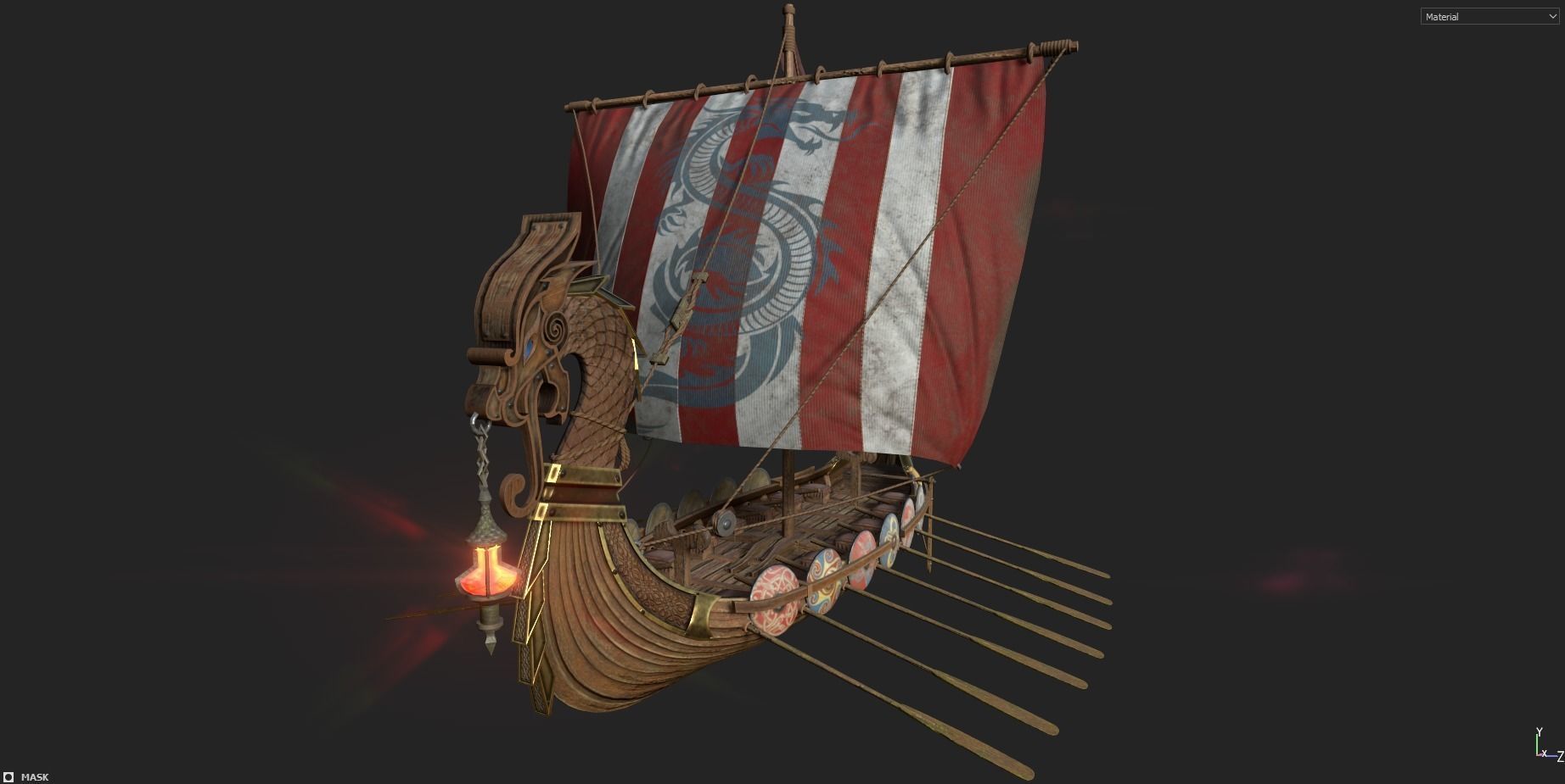 Viking Drakkar LongBoat Low-poly 3D model_8
