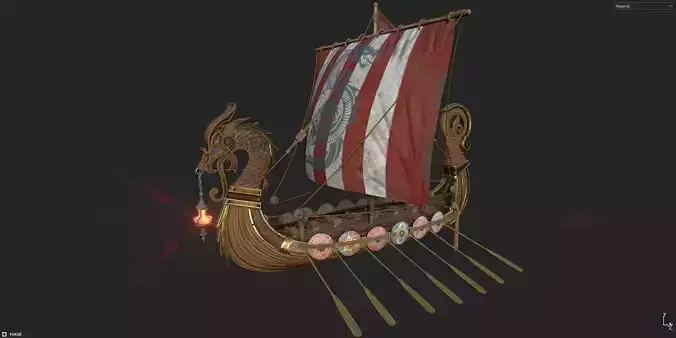 Viking Drakkar LongBoat Low-poly 3D model