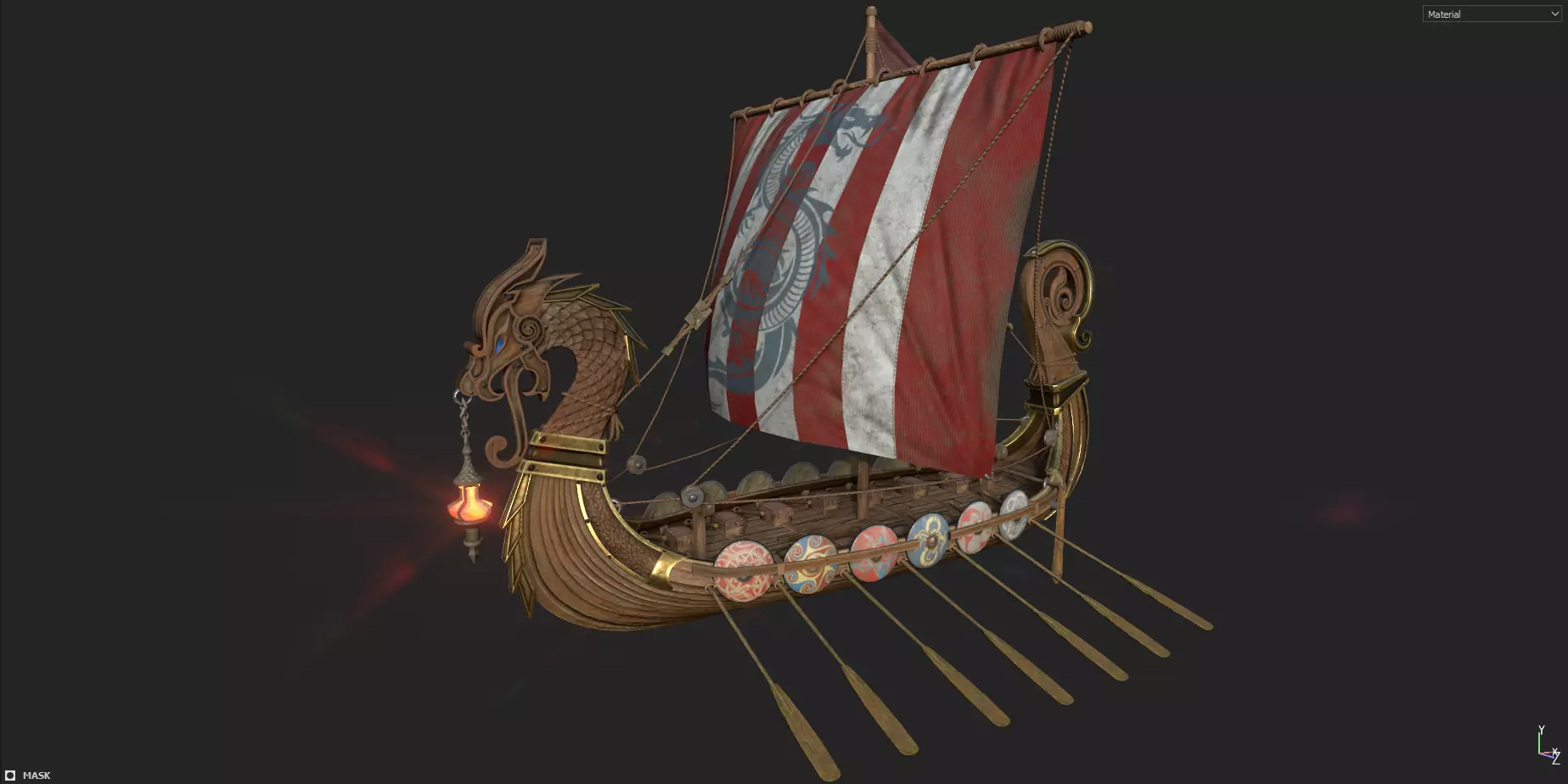 Viking Drakkar LongBoat Low-poly 3D model_0