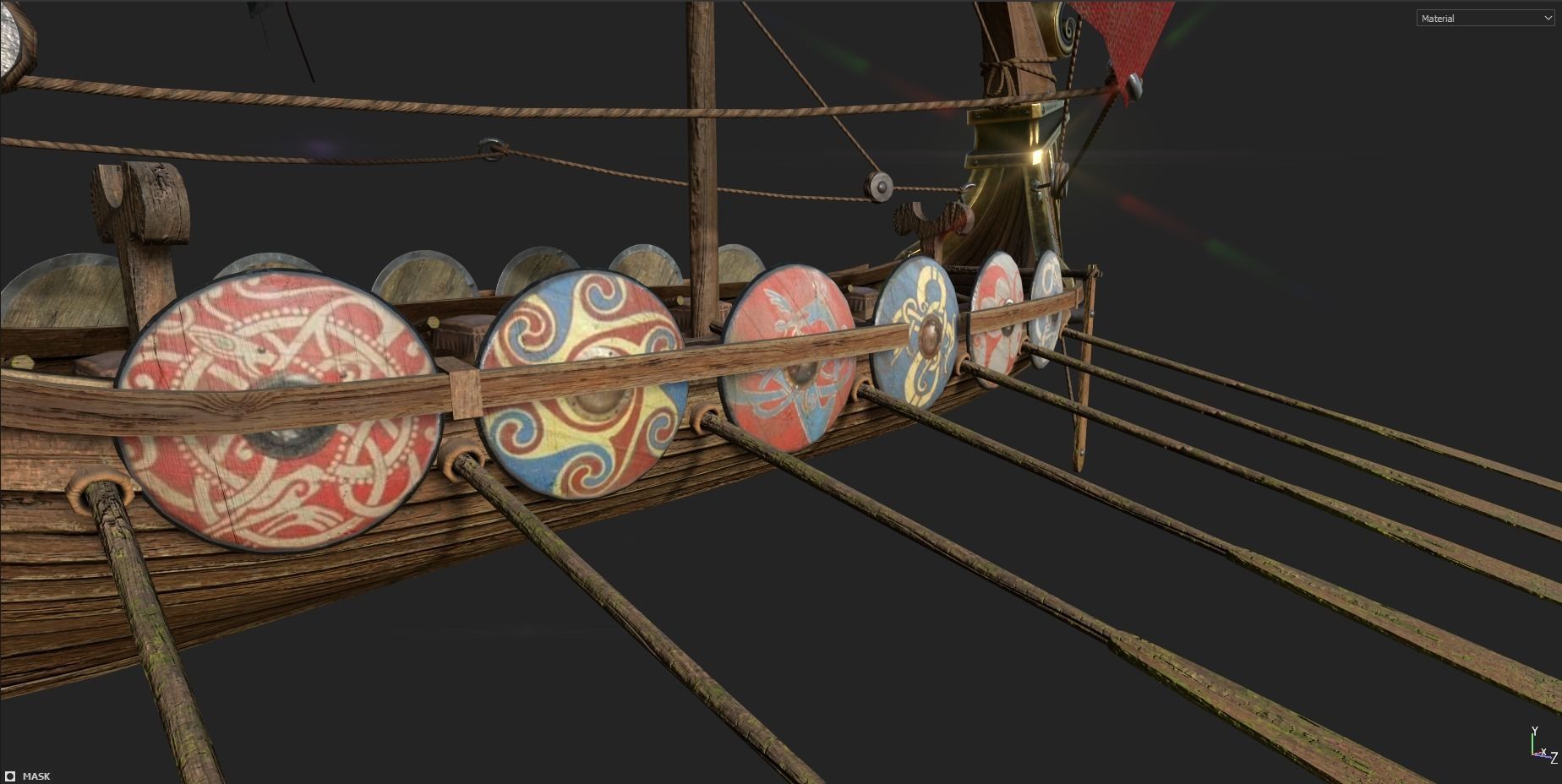 Viking Drakkar LongBoat Low-poly 3D model_10