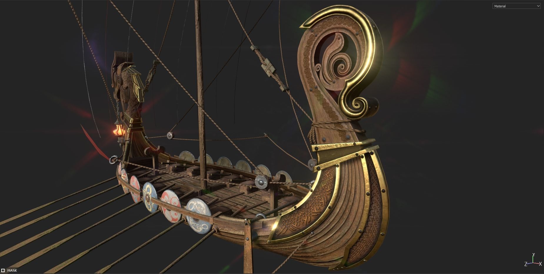 Viking Drakkar LongBoat Low-poly 3D model_5