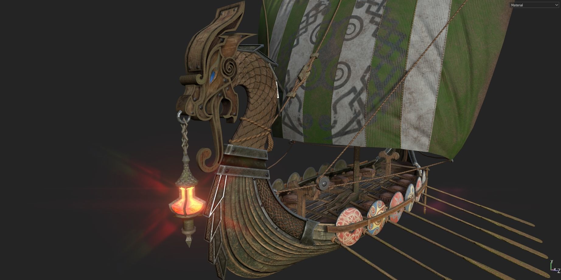 Viking Drakkar LongBoat Low-poly 3D model_2