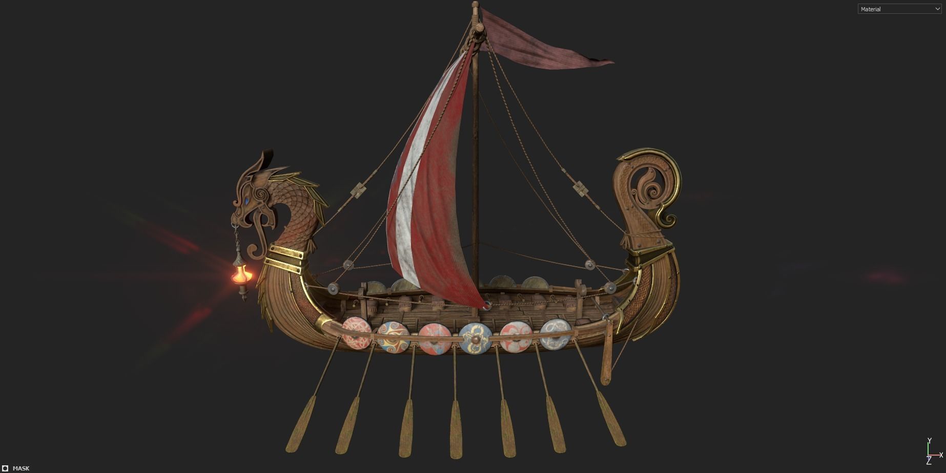 Viking Drakkar LongBoat Low-poly 3D model_7