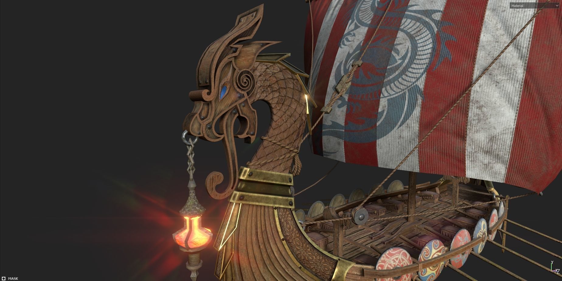 Viking Drakkar LongBoat Low-poly 3D model_3